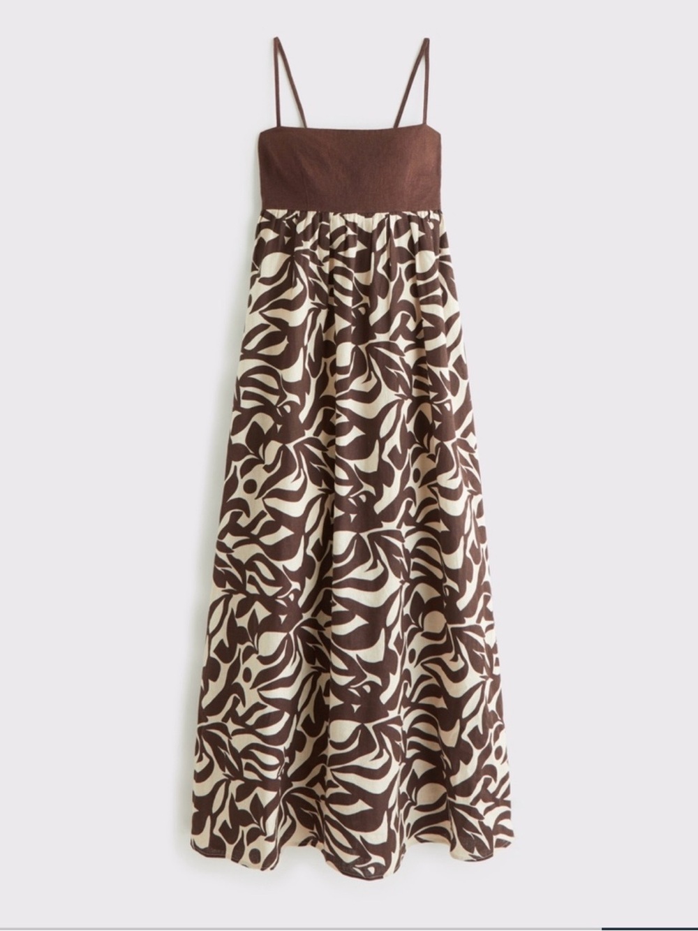 Tie-Back Babydoll Brown & Cream Patterned Maxi Sundress